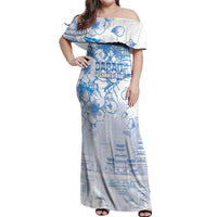 Custom Japan Football Off Shoulder Maxi Dress Go Samurai Blue Sakura Tokyo Style