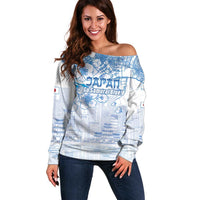 Custom Japan Football Off Shoulder Sweater Go Samurai Blue Sakura Tokyo Style