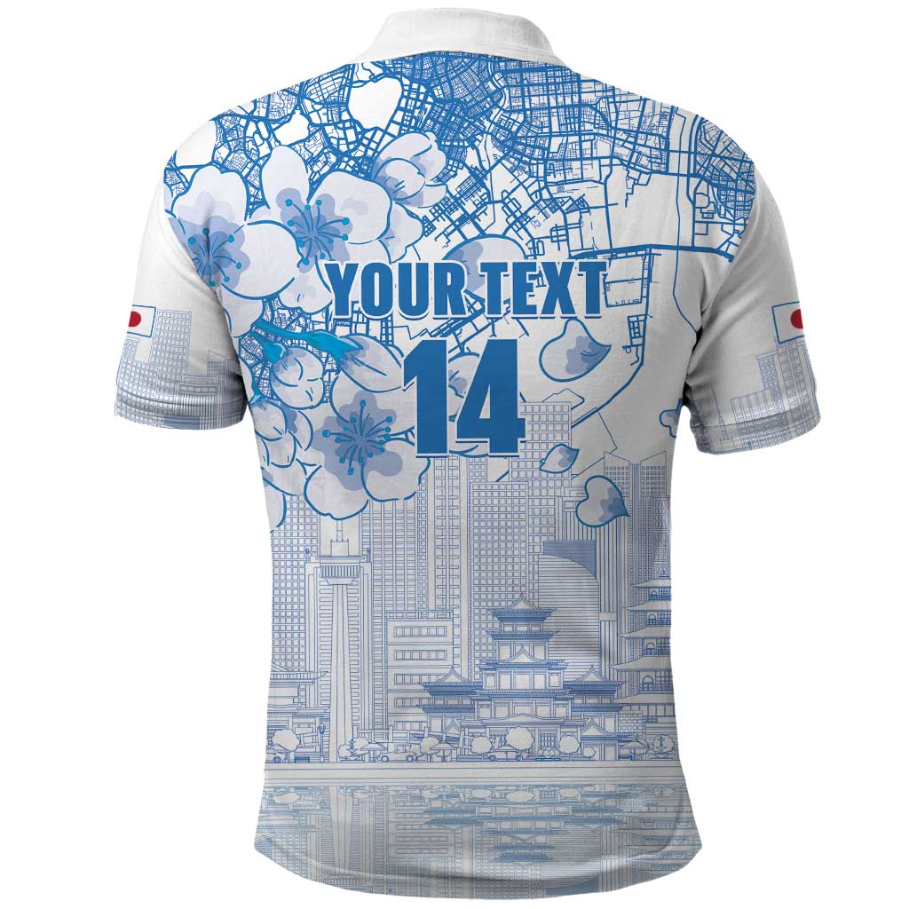 Custom Japan Football Polo Shirt Go Samurai Blue Sakura Tokyo Style