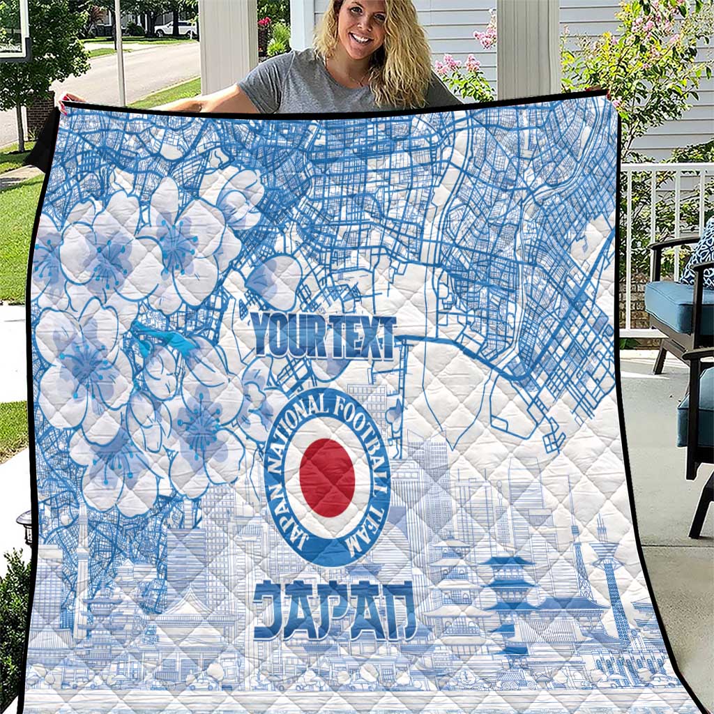 Custom Japan Football Quilt Go Samurai Blue Sakura Tokyo Style