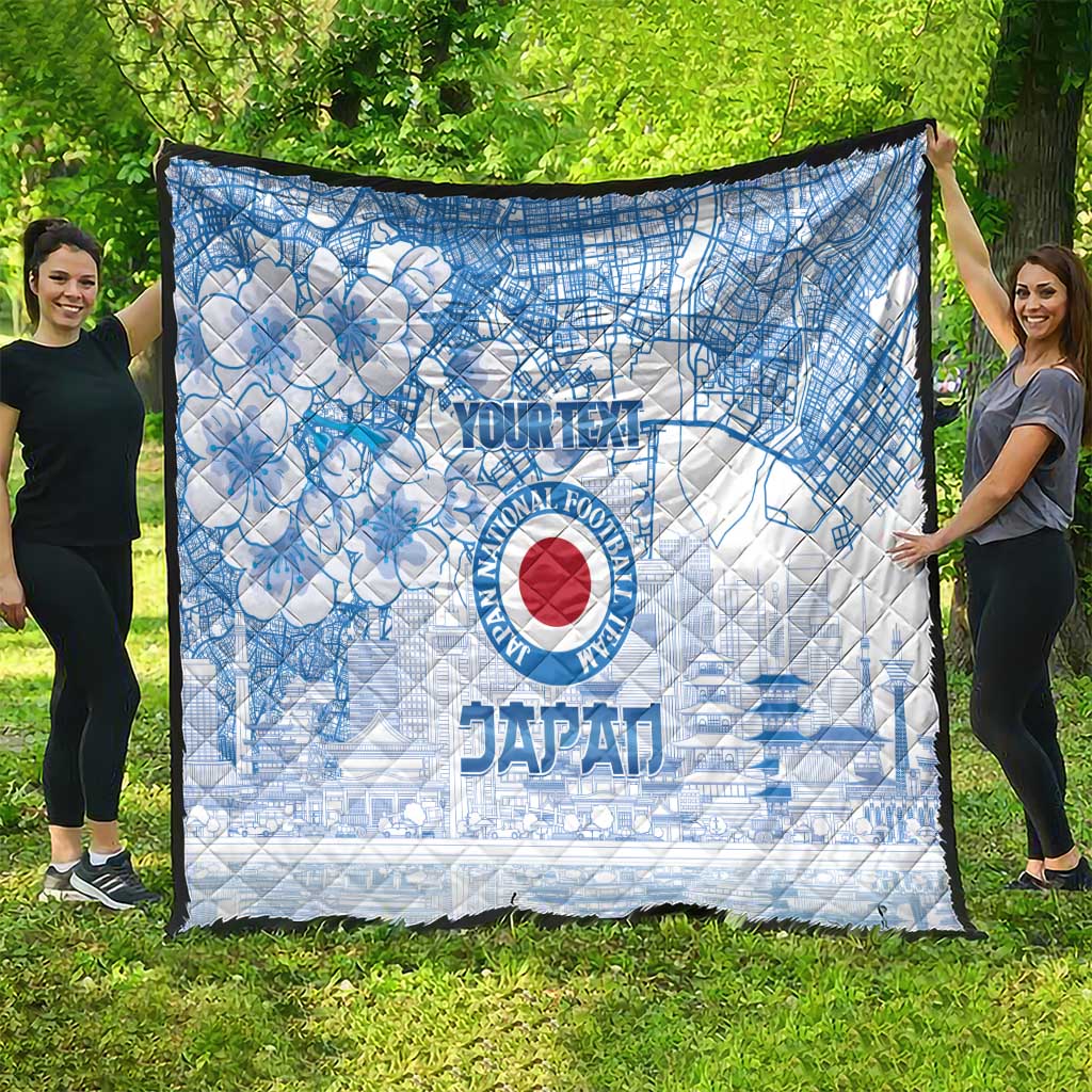 Custom Japan Football Quilt Go Samurai Blue Sakura Tokyo Style