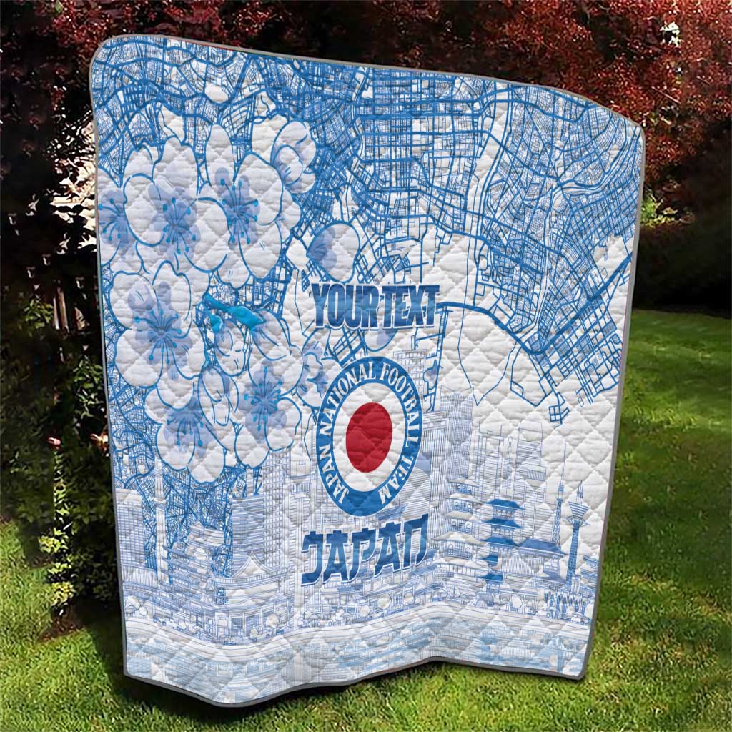 Custom Japan Football Quilt Go Samurai Blue Sakura Tokyo Style