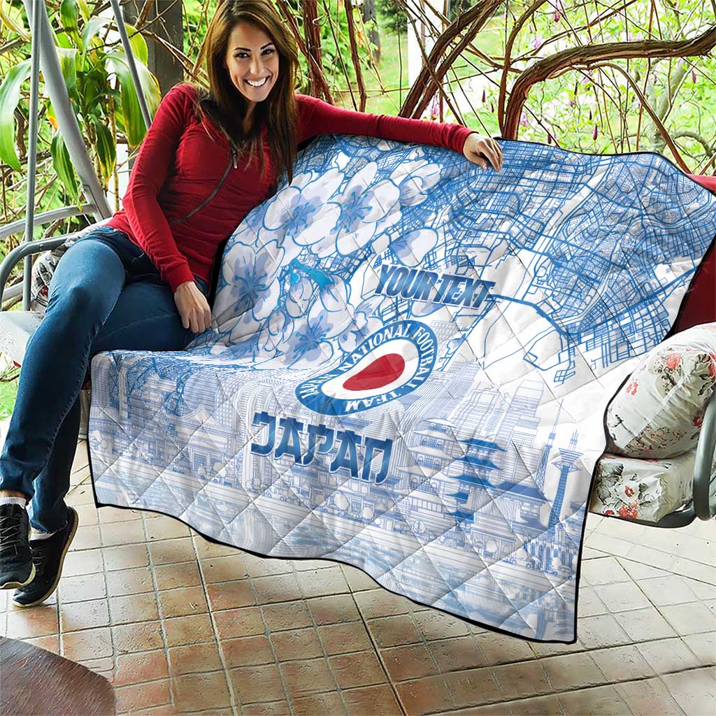 Custom Japan Football Quilt Go Samurai Blue Sakura Tokyo Style