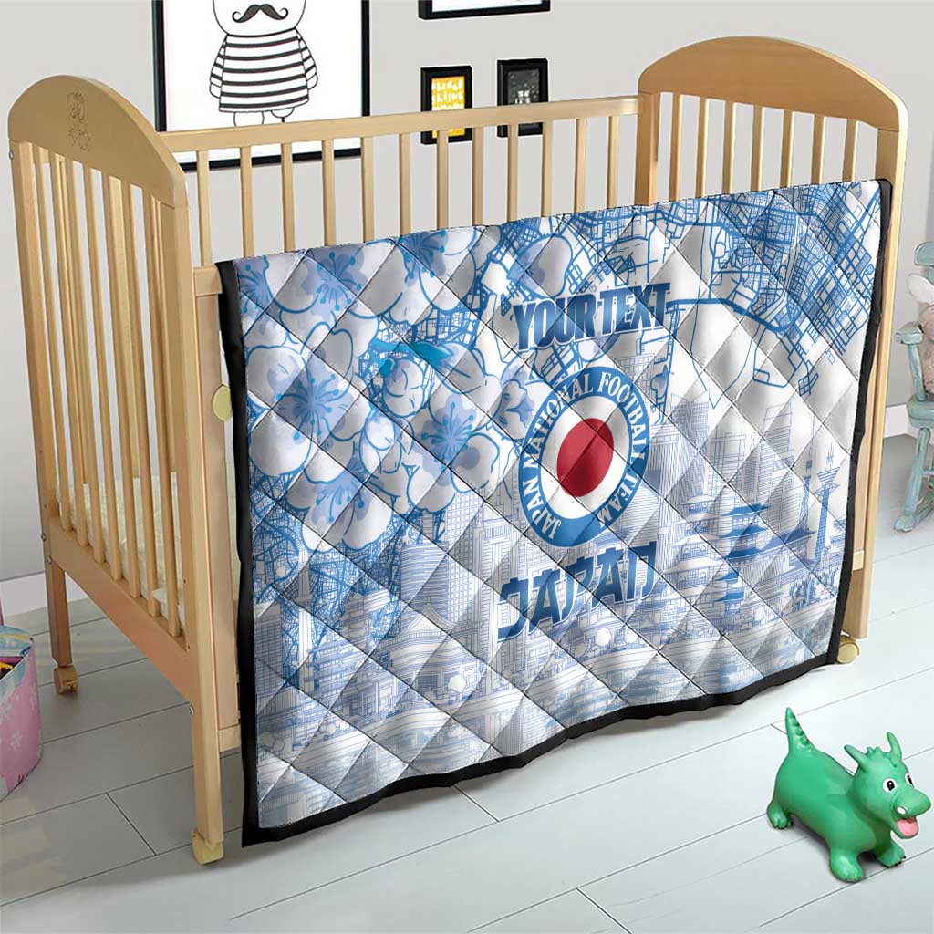 Custom Japan Football Quilt Go Samurai Blue Sakura Tokyo Style