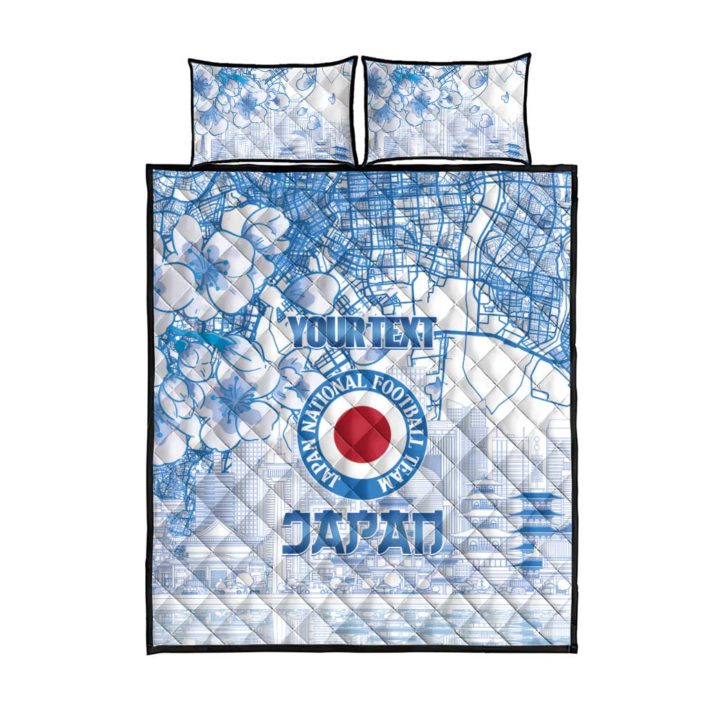 Custom Japan Football Quilt Bed Set Go Samurai Blue Sakura Tokyo Style