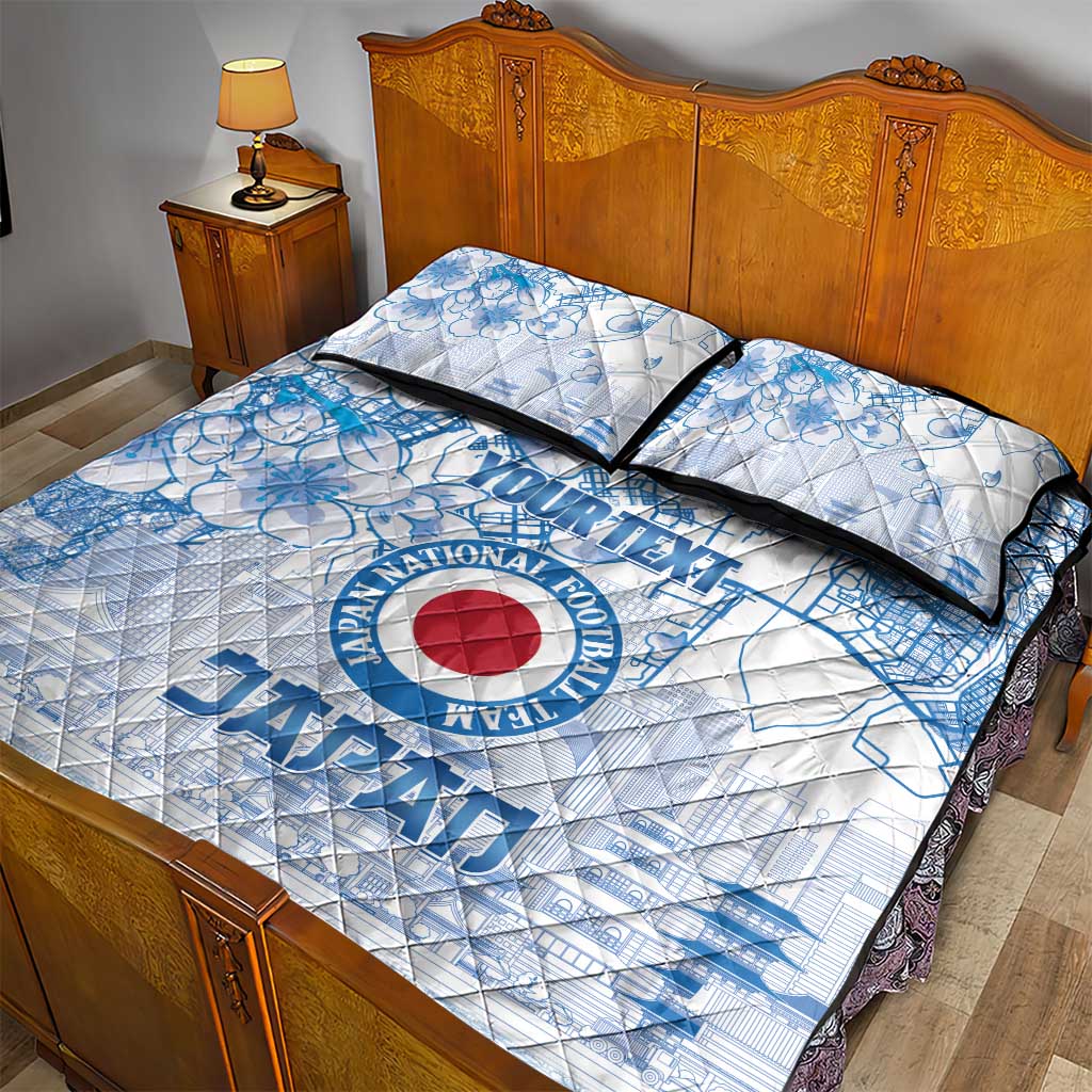 Custom Japan Football Quilt Bed Set Go Samurai Blue Sakura Tokyo Style