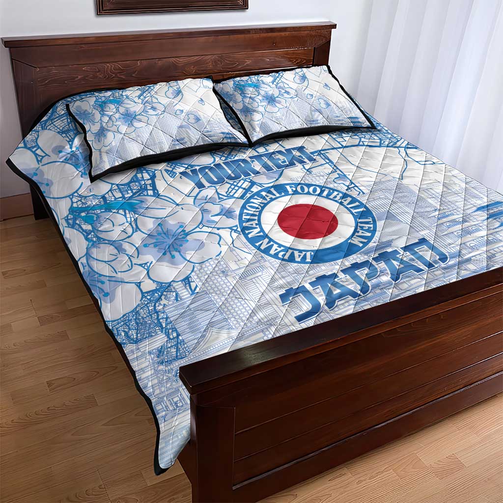 Custom Japan Football Quilt Bed Set Go Samurai Blue Sakura Tokyo Style
