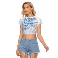 Custom Japan Football Raglan Cropped T Shirt Go Samurai Blue Sakura Tokyo Style