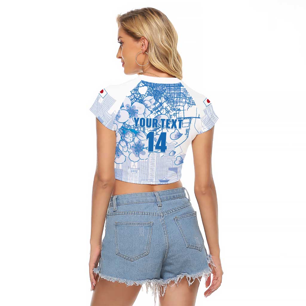 Custom Japan Football Raglan Cropped T Shirt Go Samurai Blue Sakura Tokyo Style