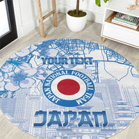 Custom Japan Football Round Carpet Go Samurai Blue Sakura Tokyo Style