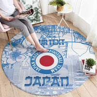 Custom Japan Football Round Carpet Go Samurai Blue Sakura Tokyo Style