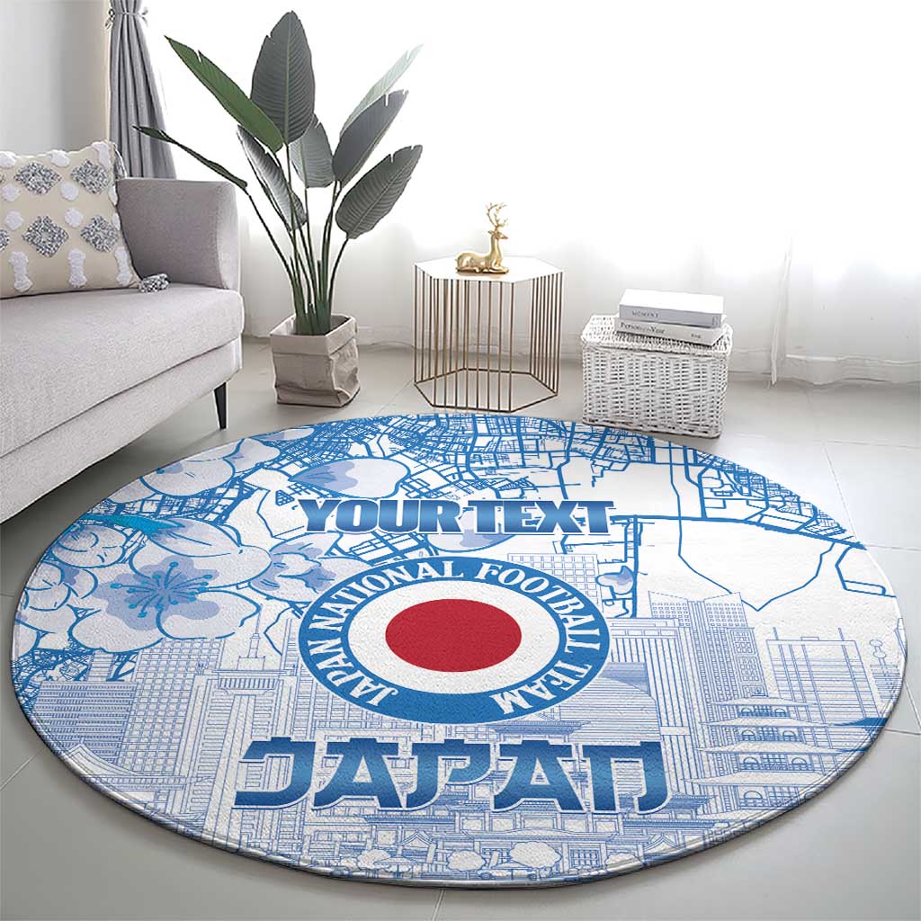 Custom Japan Football Round Carpet Go Samurai Blue Sakura Tokyo Style