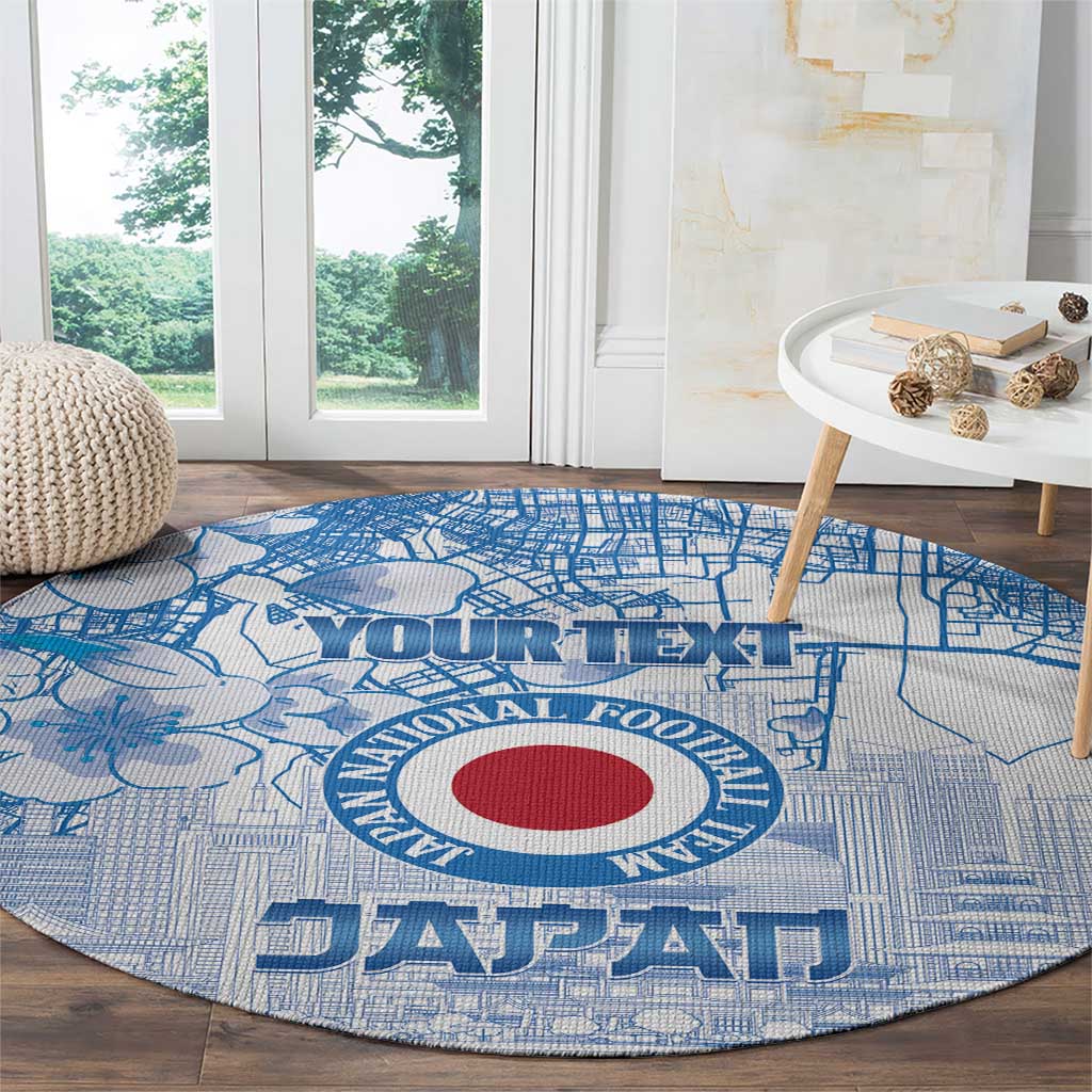 Custom Japan Football Round Carpet Go Samurai Blue Sakura Tokyo Style