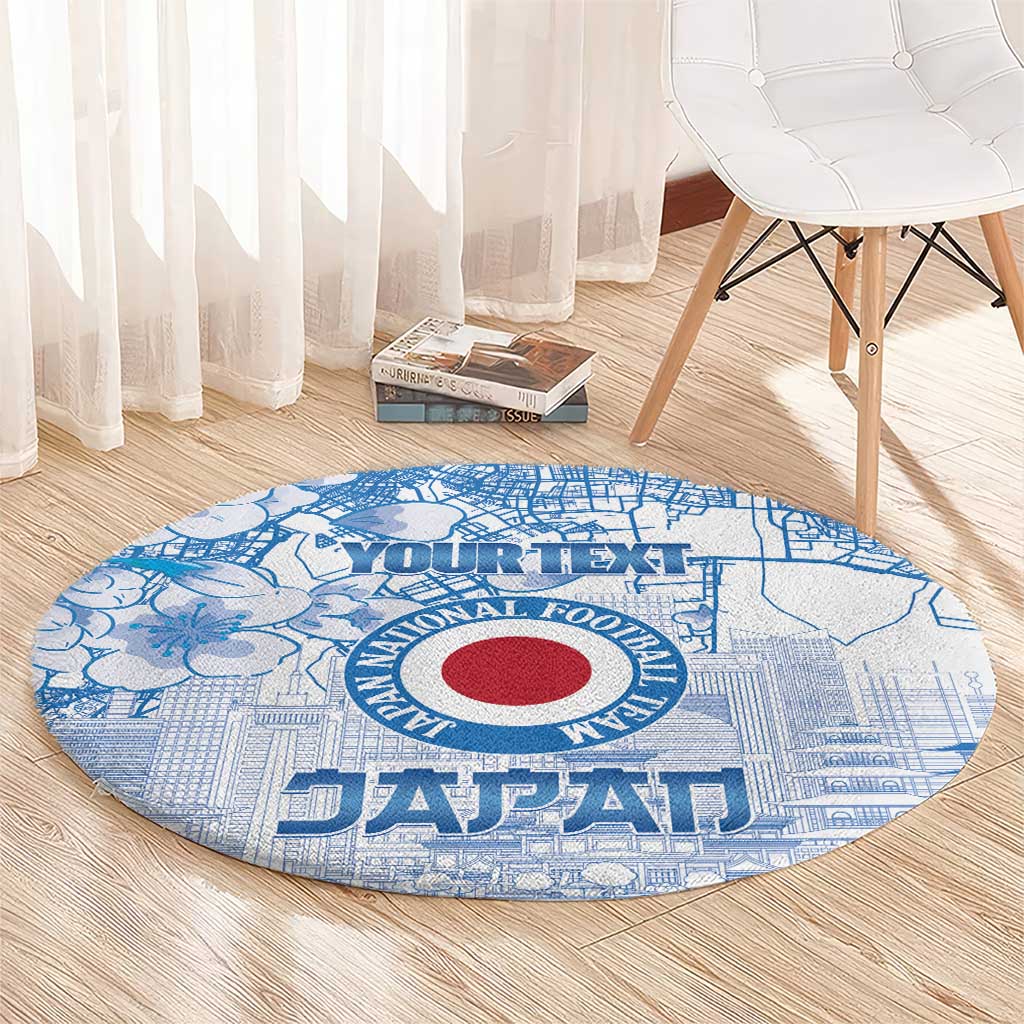 Custom Japan Football Round Carpet Go Samurai Blue Sakura Tokyo Style