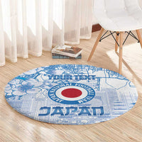 Custom Japan Football Round Carpet Go Samurai Blue Sakura Tokyo Style