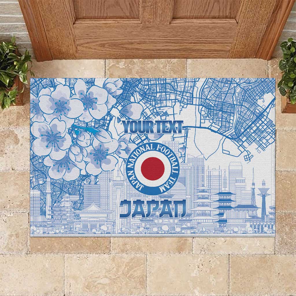 Custom Japan Football Rubber Doormat Go Samurai Blue Sakura Tokyo Style