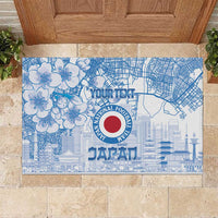 Custom Japan Football Rubber Doormat Go Samurai Blue Sakura Tokyo Style