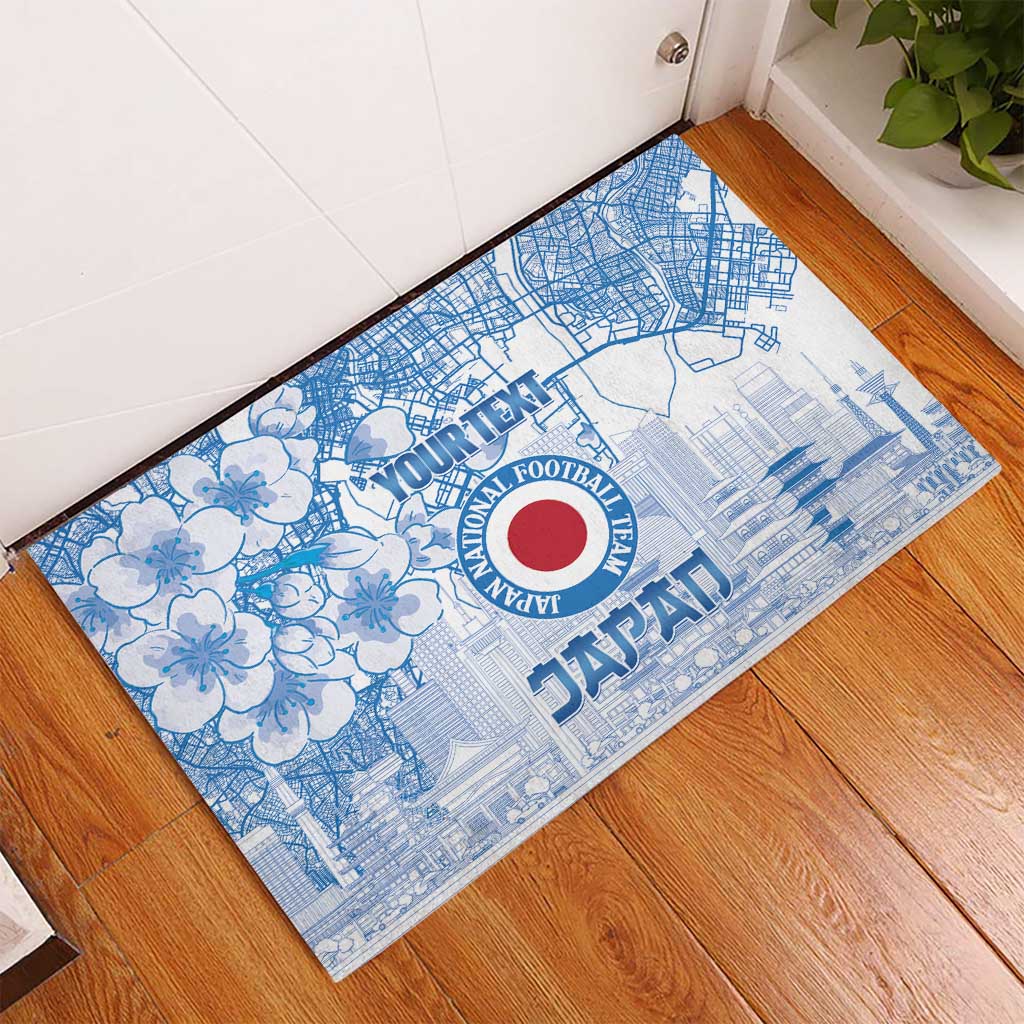 Custom Japan Football Rubber Doormat Go Samurai Blue Sakura Tokyo Style
