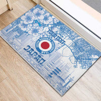 Custom Japan Football Rubber Doormat Go Samurai Blue Sakura Tokyo Style