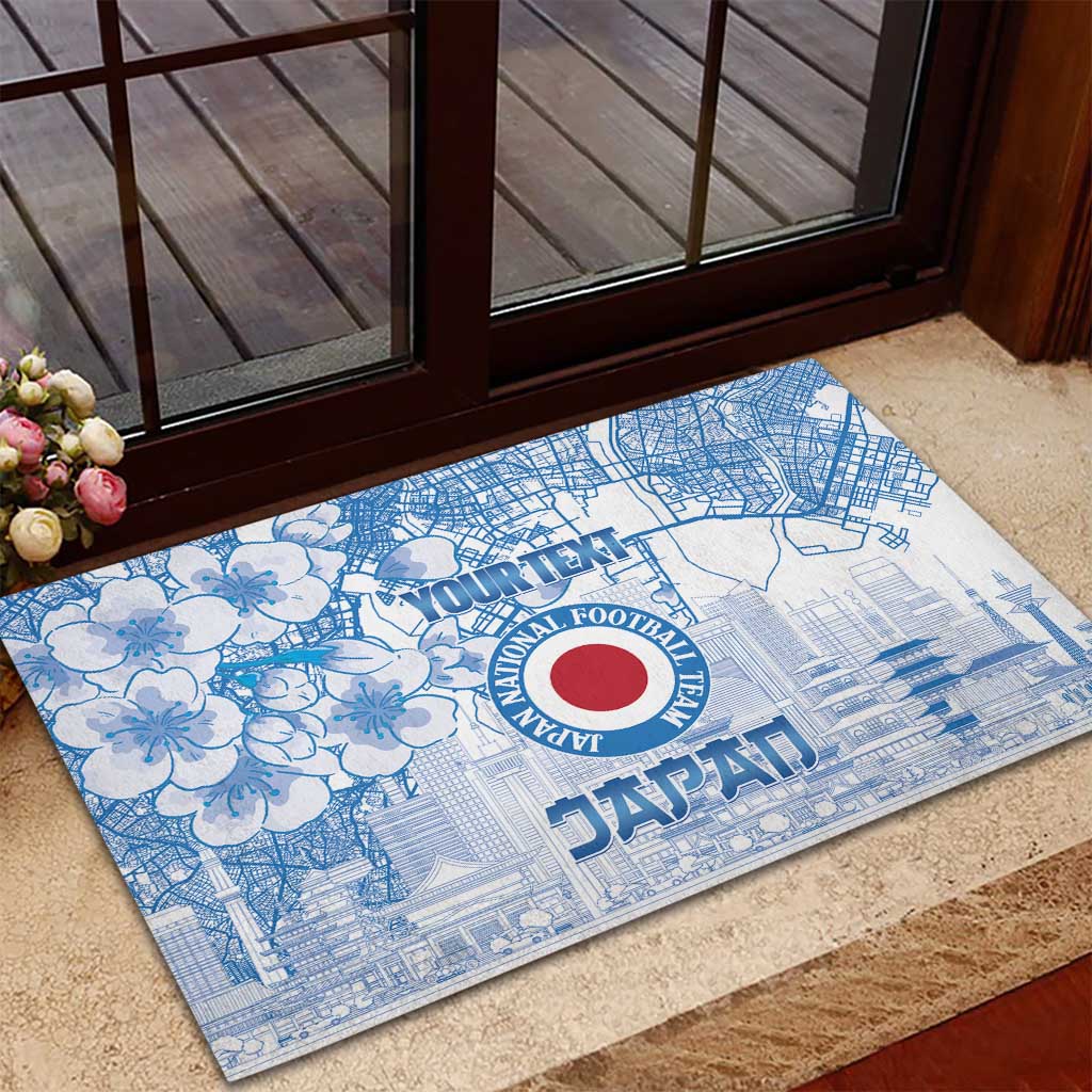 Custom Japan Football Rubber Doormat Go Samurai Blue Sakura Tokyo Style