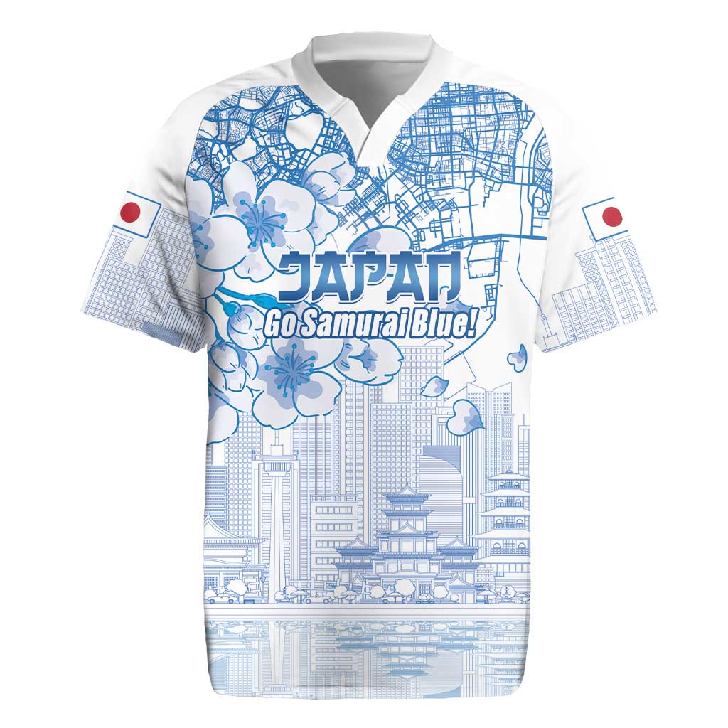 Custom Japan Football Rugby Jersey Go Samurai Blue Sakura Tokyo Style