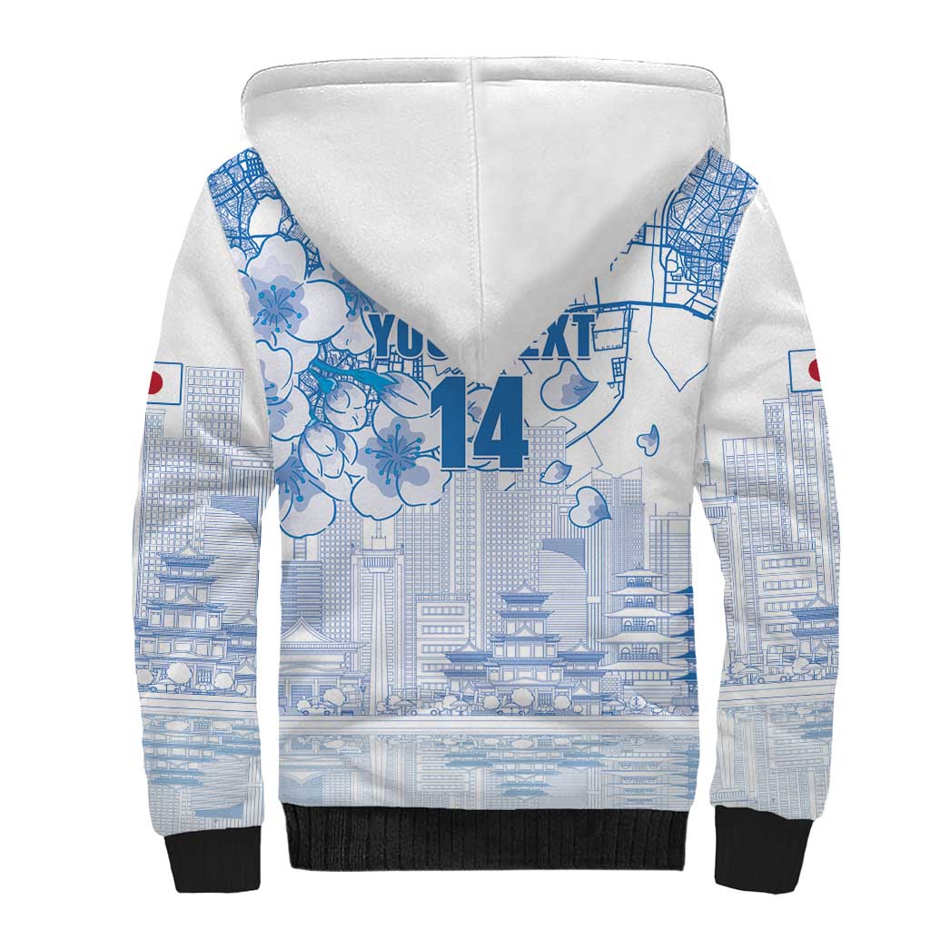 Custom Japan Football Sherpa Hoodie Go Samurai Blue Sakura Tokyo Style