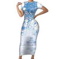 Custom Japan Football Short Sleeve Bodycon Dress Go Samurai Blue Sakura Tokyo Style