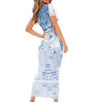 Custom Japan Football Short Sleeve Bodycon Dress Go Samurai Blue Sakura Tokyo Style