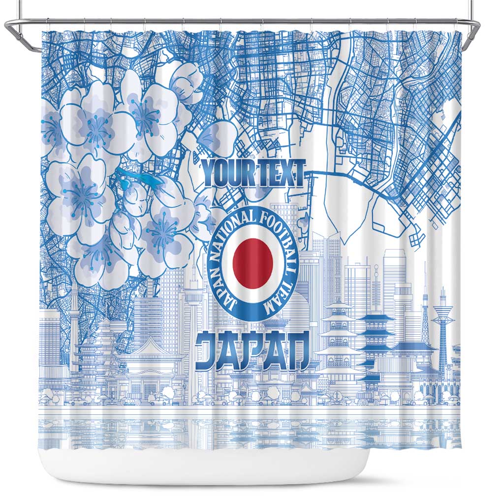 Custom Japan Football Shower Curtain Go Samurai Blue Sakura Tokyo Style