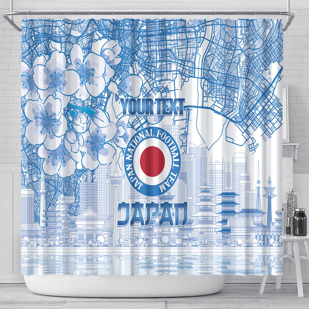 Custom Japan Football Shower Curtain Go Samurai Blue Sakura Tokyo Style