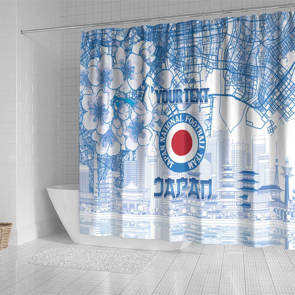 Custom Japan Football Shower Curtain Go Samurai Blue Sakura Tokyo Style