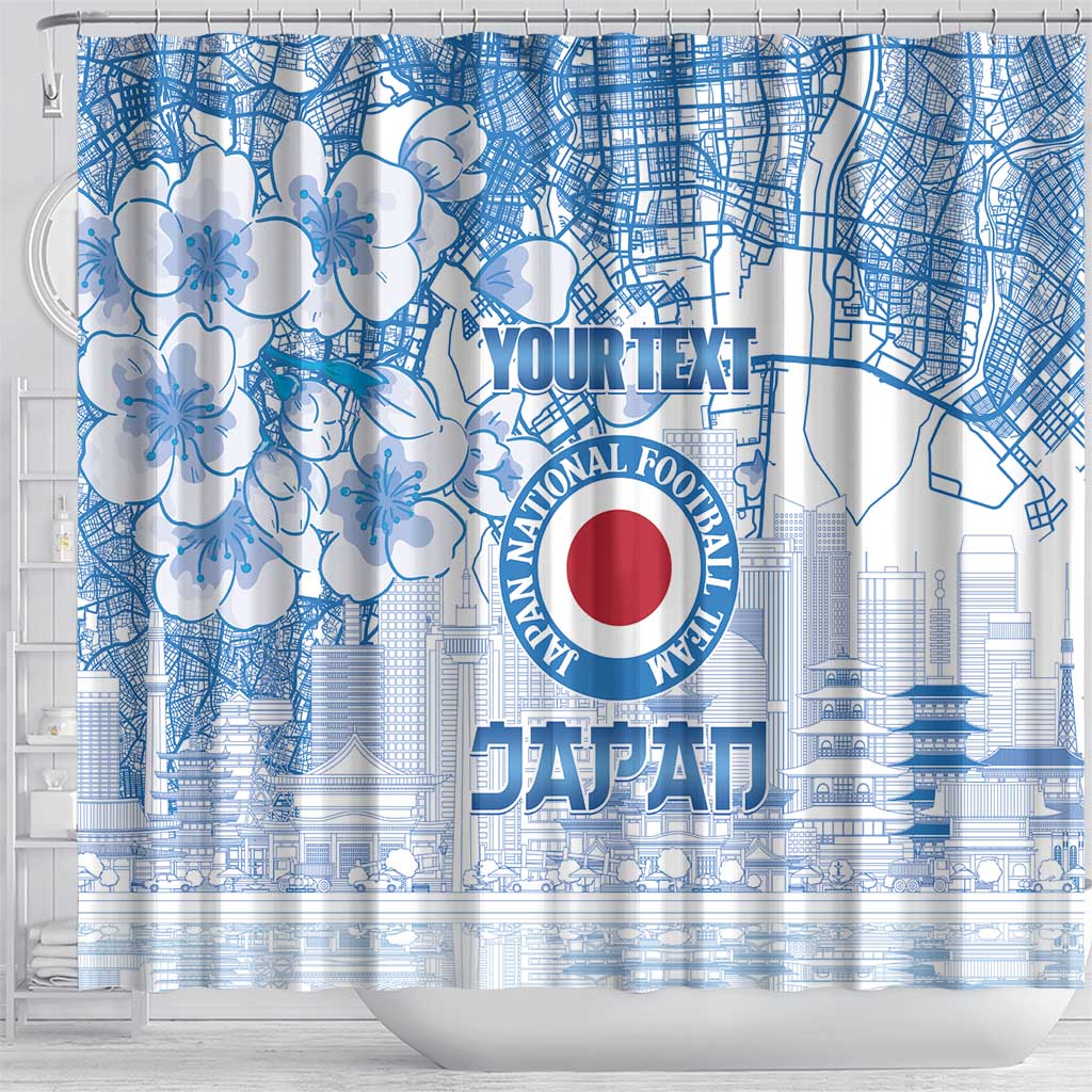 Custom Japan Football Shower Curtain Go Samurai Blue Sakura Tokyo Style
