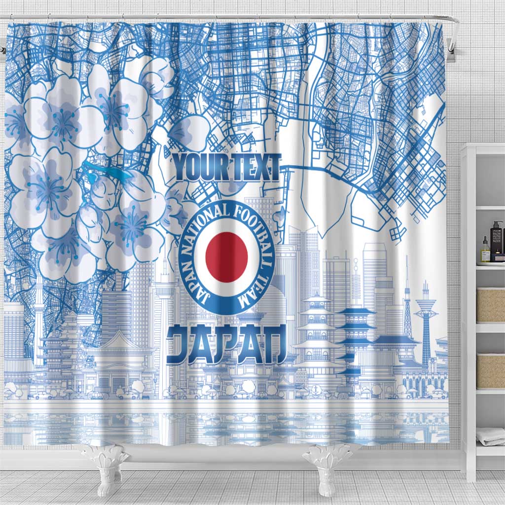 Custom Japan Football Shower Curtain Go Samurai Blue Sakura Tokyo Style