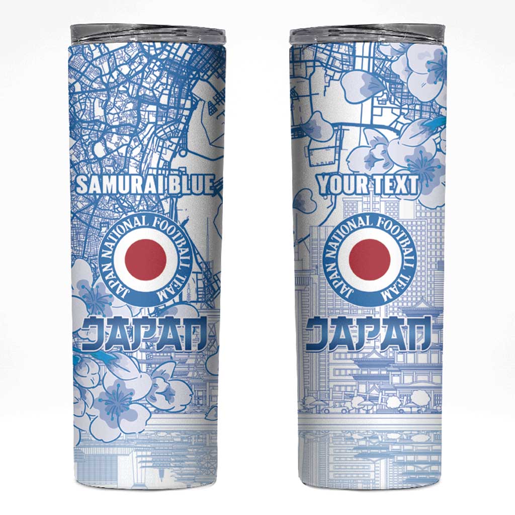 Custom Japan Football Skinny Tumbler Go Samurai Blue Sakura Tokyo Style