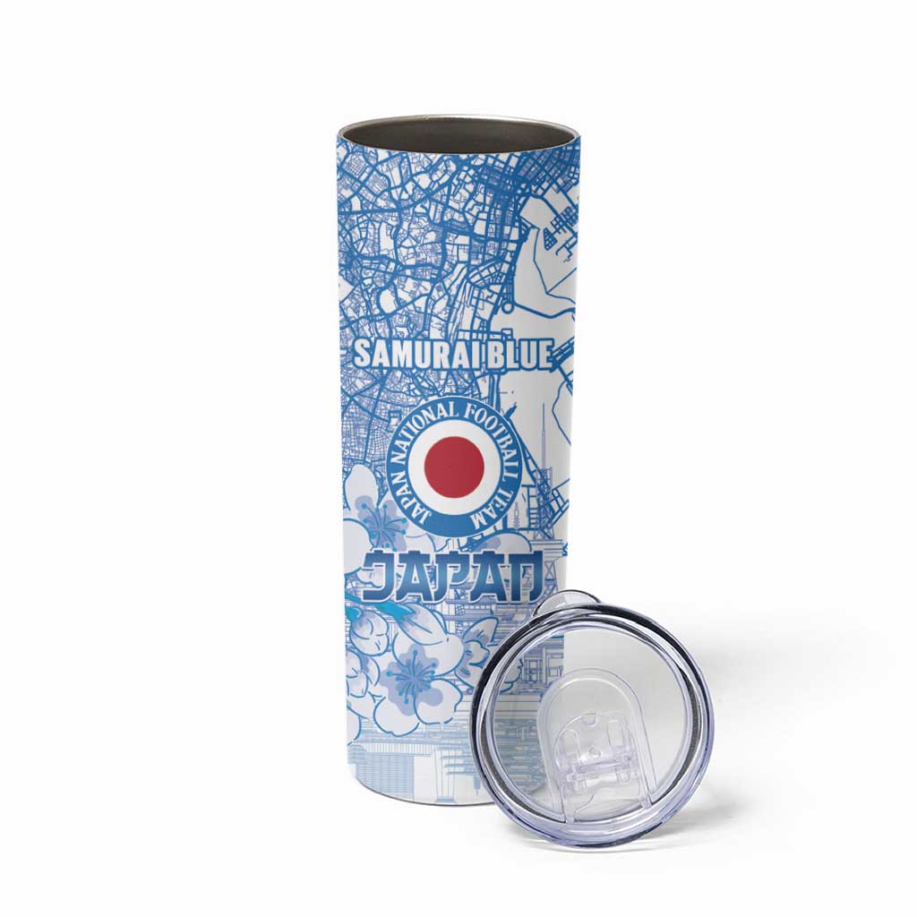 Custom Japan Football Skinny Tumbler Go Samurai Blue Sakura Tokyo Style