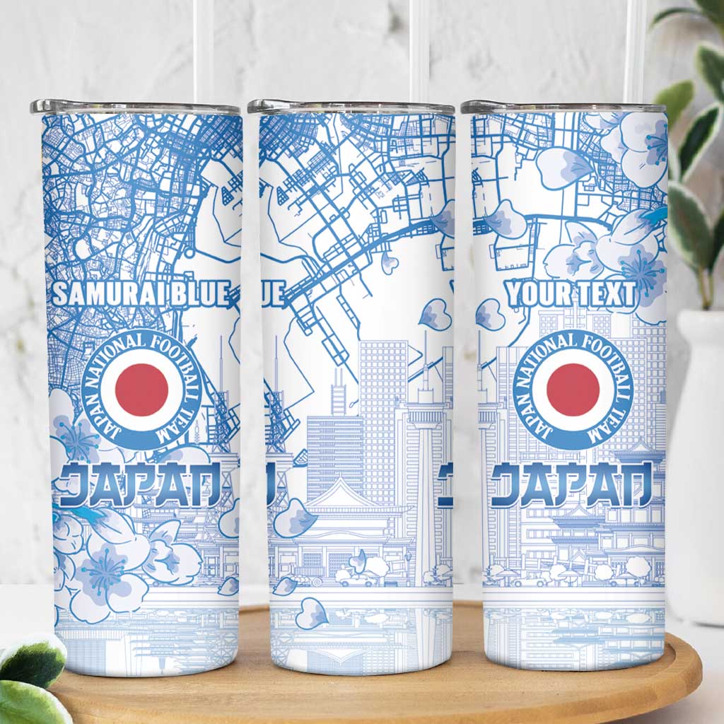 Custom Japan Football Skinny Tumbler Go Samurai Blue Sakura Tokyo Style