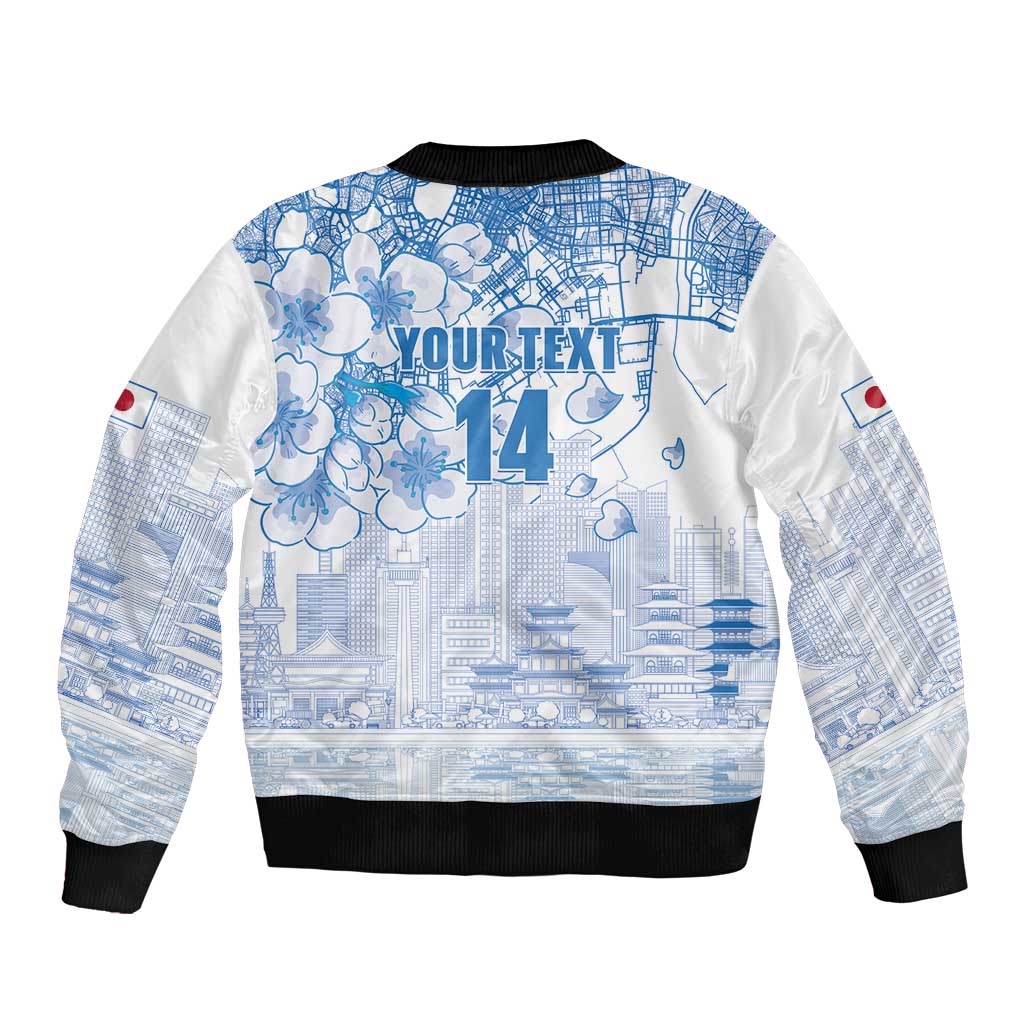 Custom Japan Football Sleeve Zip Bomber Jacket Go Samurai Blue Sakura Tokyo Style