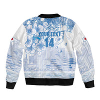 Custom Japan Football Sleeve Zip Bomber Jacket Go Samurai Blue Sakura Tokyo Style