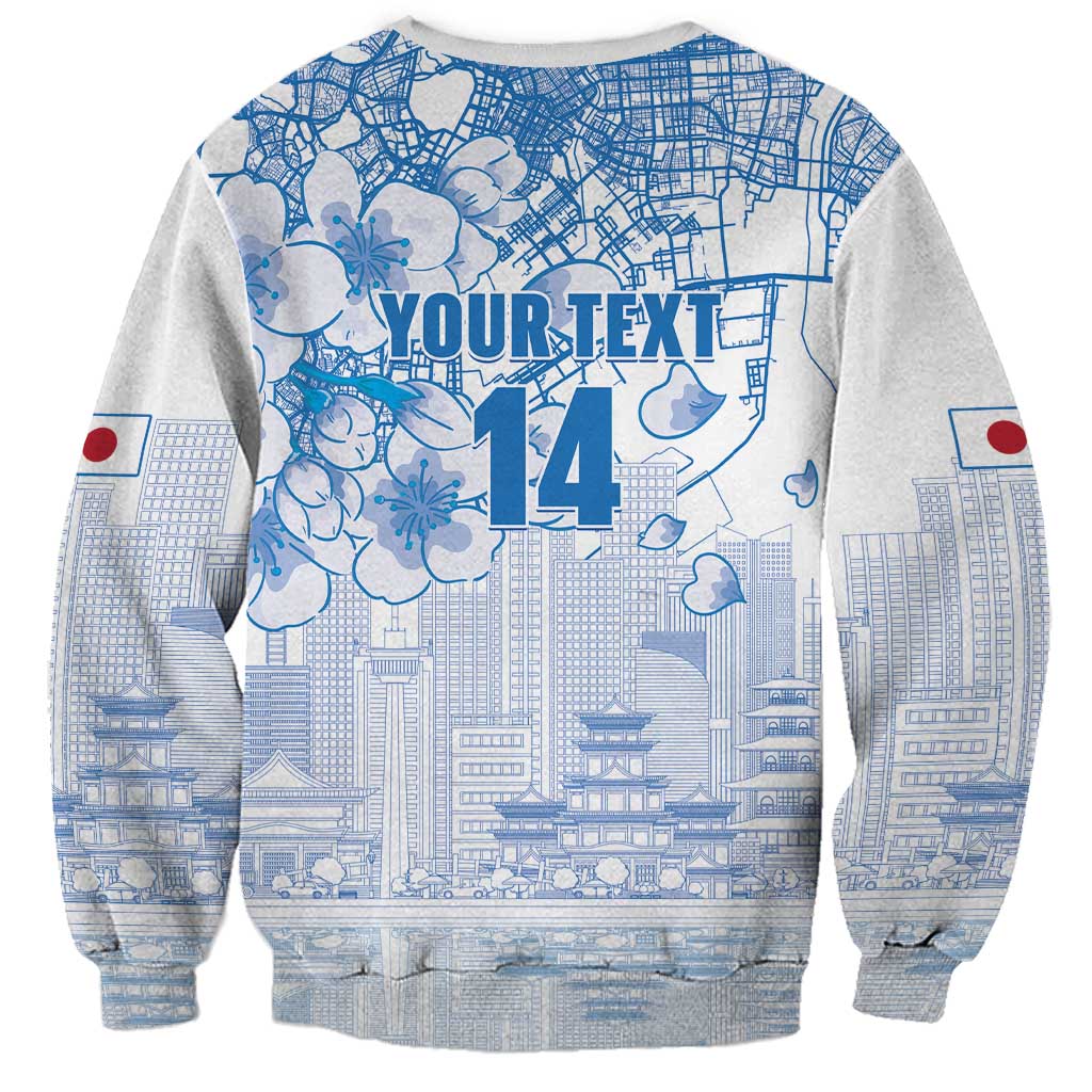 Custom Japan Football Sweatshirt Go Samurai Blue Sakura Tokyo Style