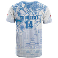 Custom Japan Football T Shirt Go Samurai Blue Sakura Tokyo Style