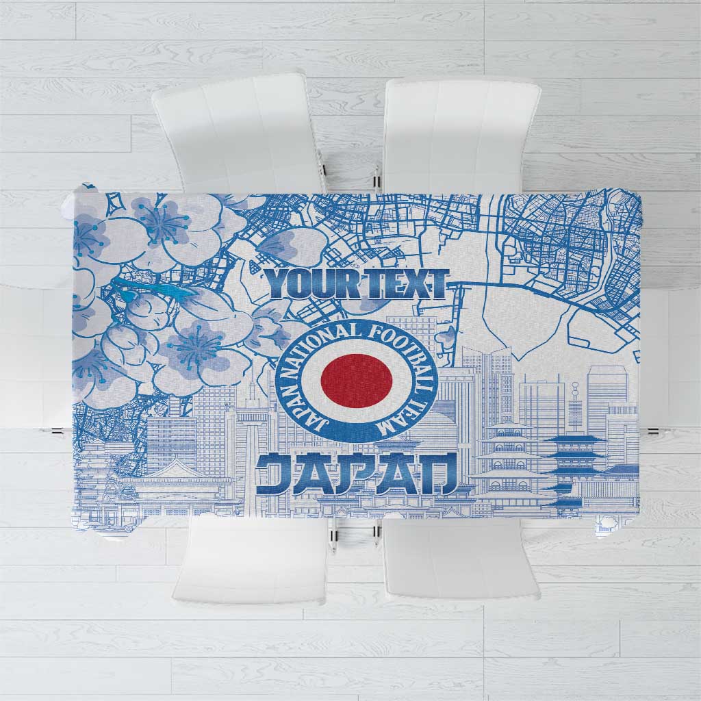 Custom Japan Football Tablecloth Go Samurai Blue Sakura Tokyo Style