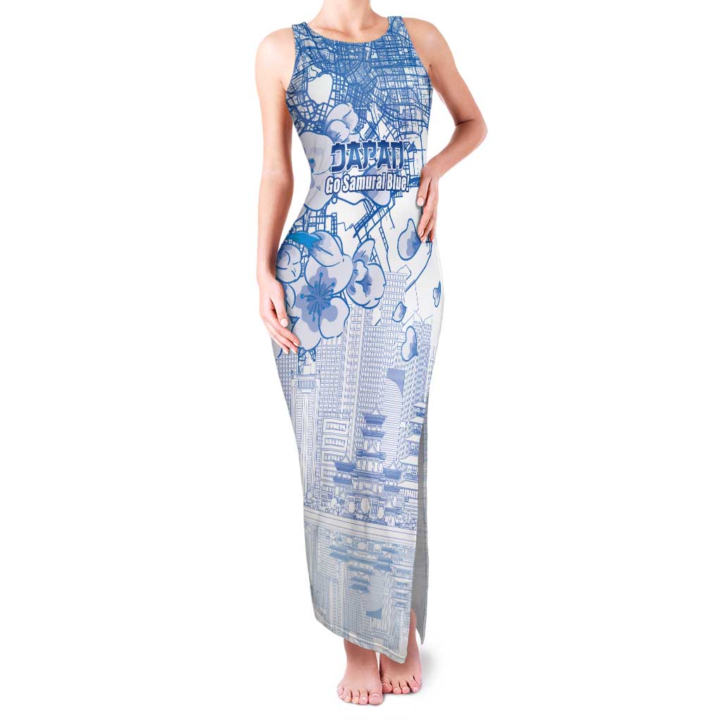 Custom Japan Football Tank Maxi Dress Go Samurai Blue Sakura Tokyo Style