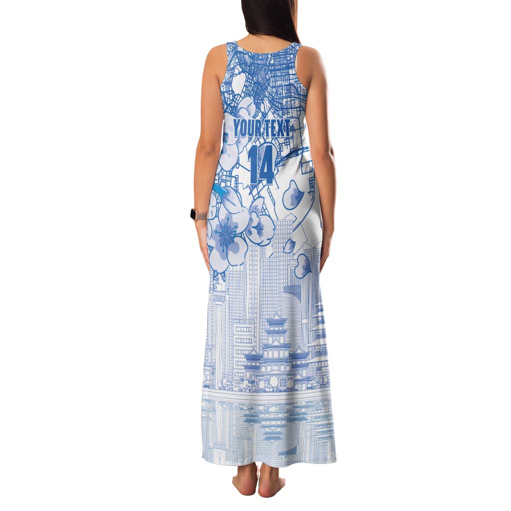 Custom Japan Football Tank Maxi Dress Go Samurai Blue Sakura Tokyo Style