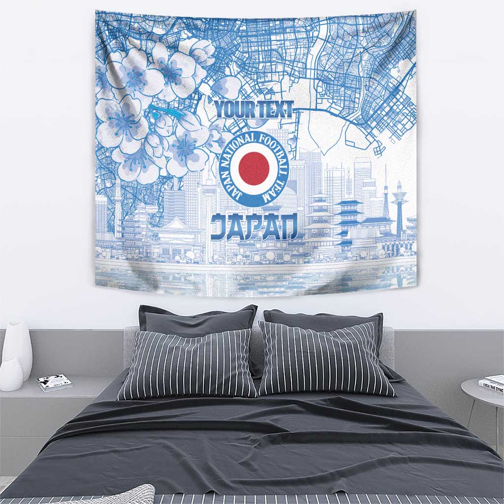 Custom Japan Football Tapestry Go Samurai Blue Sakura Tokyo Style