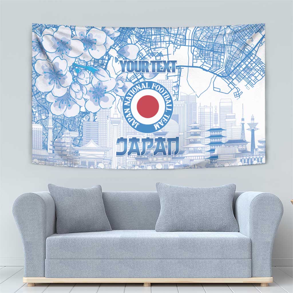 Custom Japan Football Tapestry Go Samurai Blue Sakura Tokyo Style