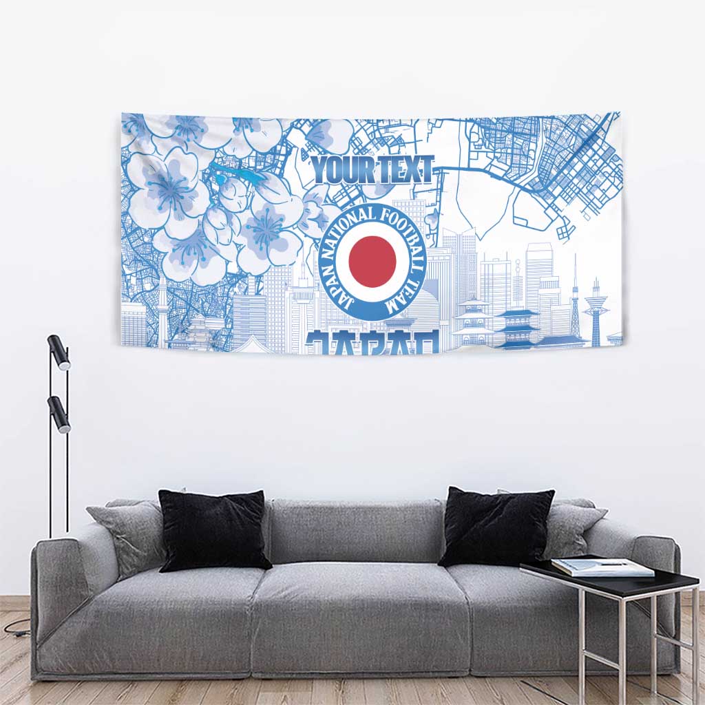 Custom Japan Football Tapestry Go Samurai Blue Sakura Tokyo Style