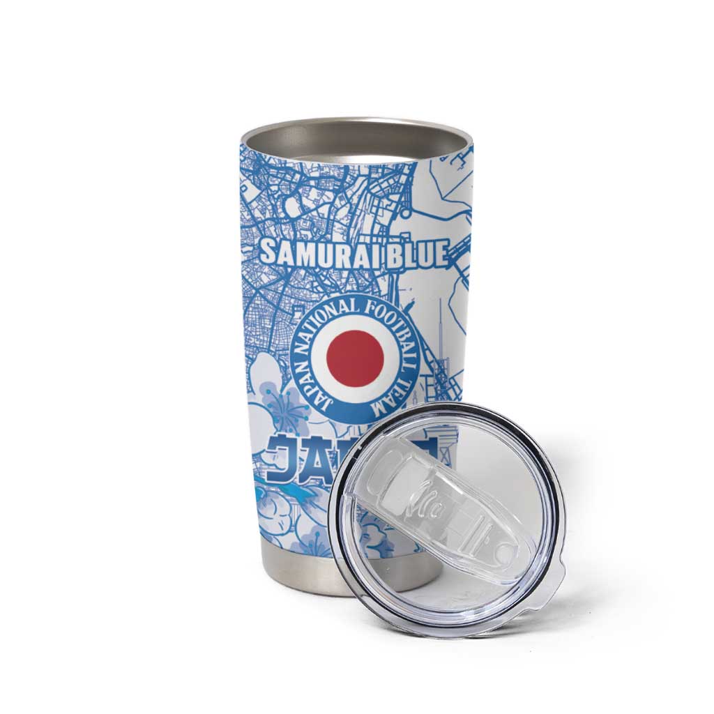 Custom Japan Football Tumbler Cup Go Samurai Blue Sakura Tokyo Style