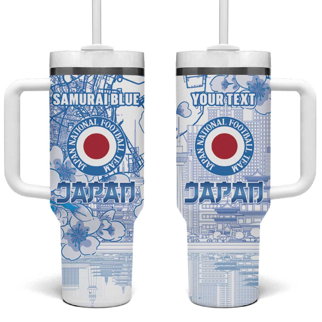 Custom Japan Football Tumbler With Handle Go Samurai Blue Sakura Tokyo Style