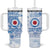 Custom Japan Football Tumbler With Handle Go Samurai Blue Sakura Tokyo Style