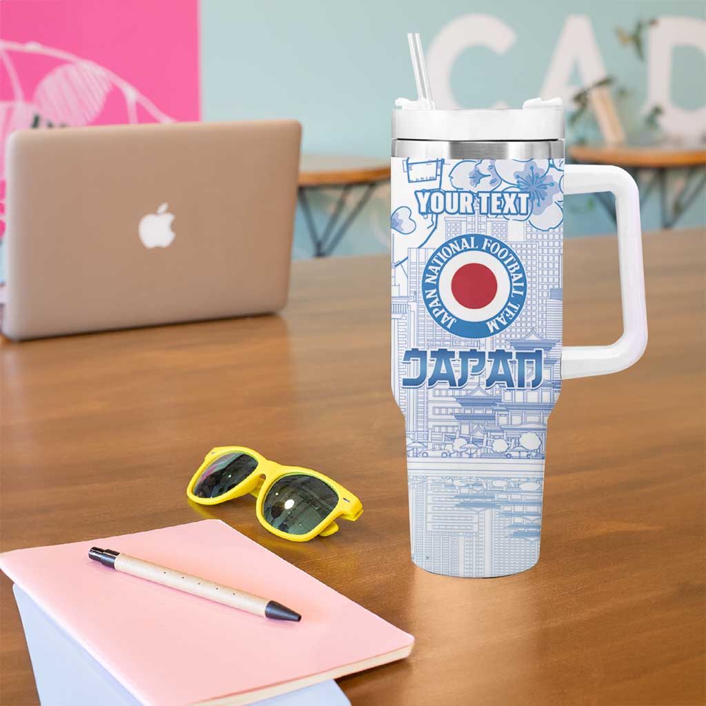 Custom Japan Football Tumbler With Handle Go Samurai Blue Sakura Tokyo Style